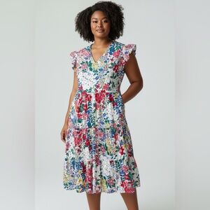 Floral Womens Dress XL entro Midi with pockets Cottagecore Feminine tiered